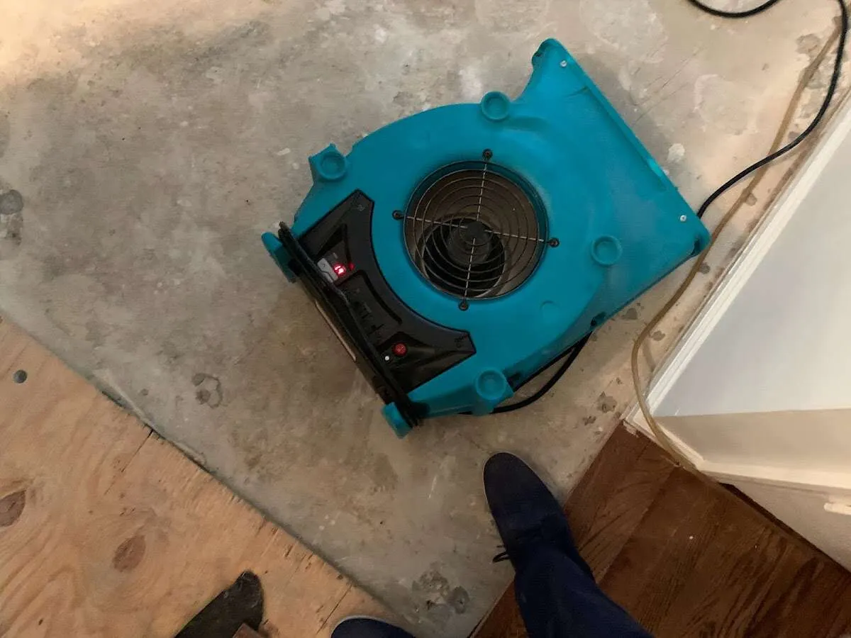 Air mover drying subfloor during Leak Detection & Repair in Groesbeck